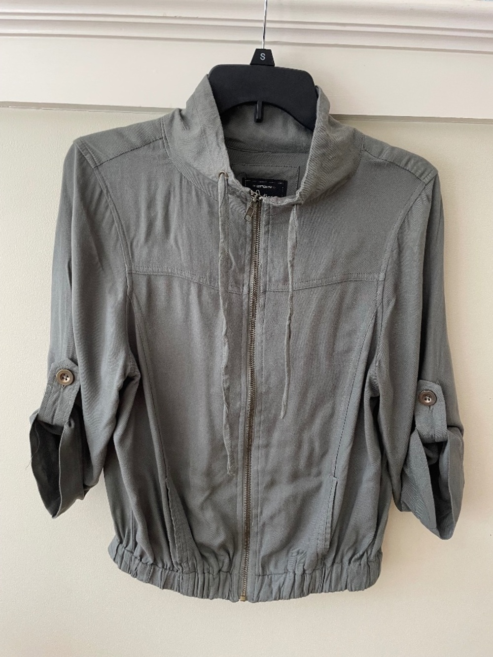 Cotton On Olive Green Cropped Utility Jacket Drawstring Neck XS
